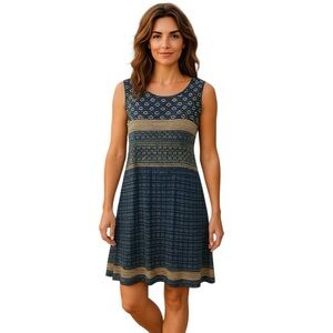 Max Edition Casual Dress A-Line Scoop Neck Stripe/Abstract Print Size LP